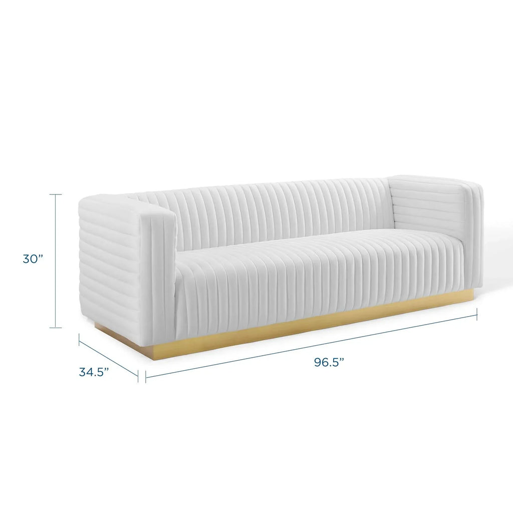 Charisma Channel Tufted Performance Velvet Living Room Sofa in White