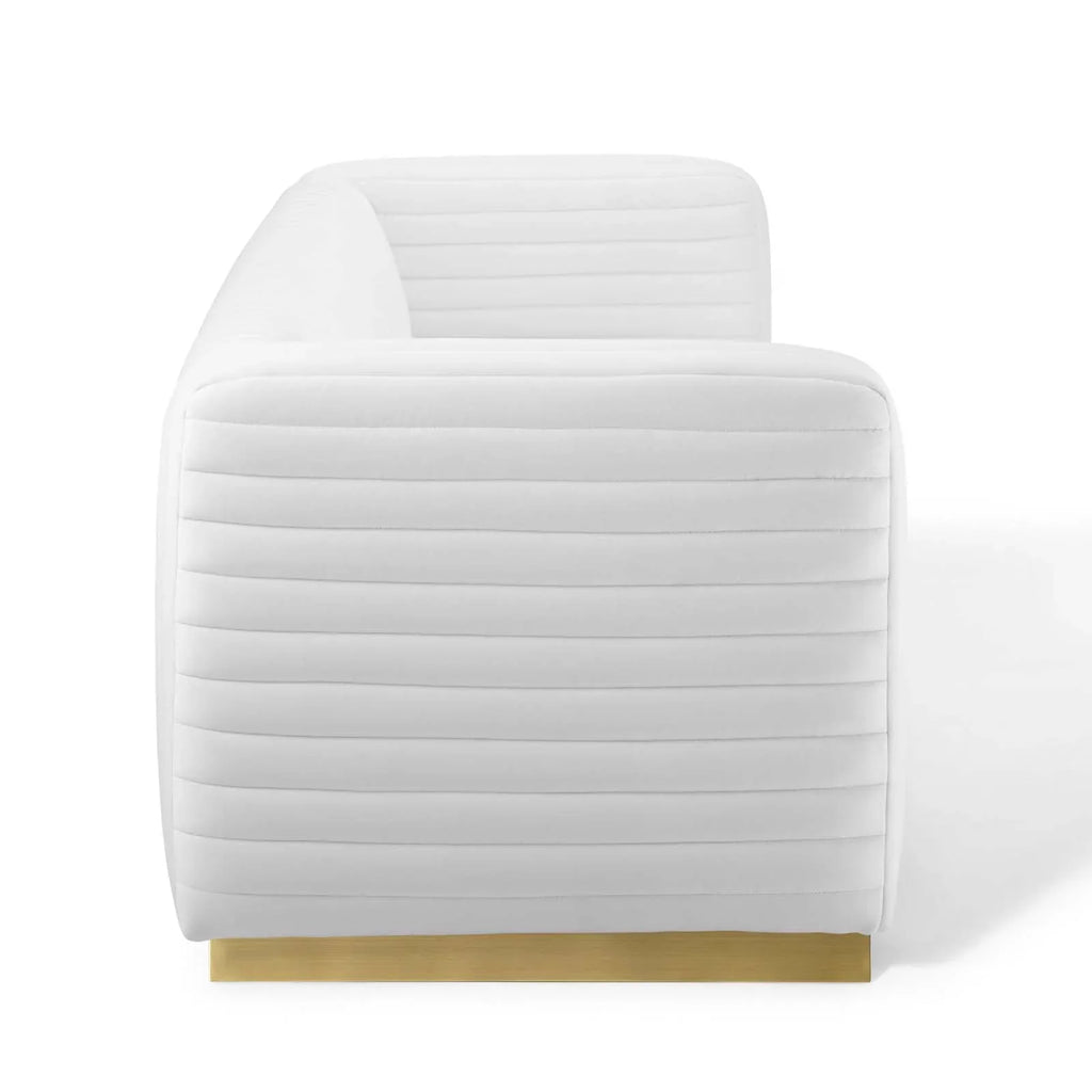 Charisma Channel Tufted Performance Velvet Living Room Sofa in White
