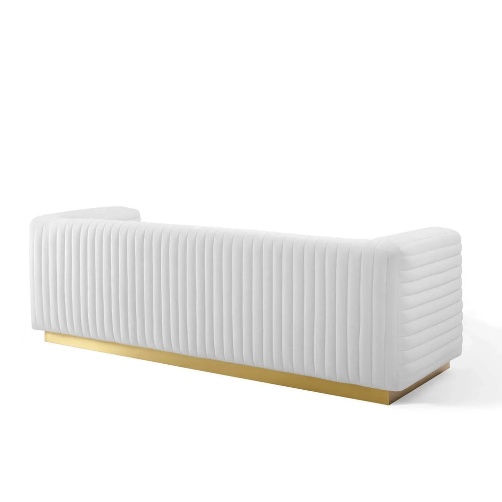 Charisma Channel Tufted Performance Velvet Living Room Sofa in White