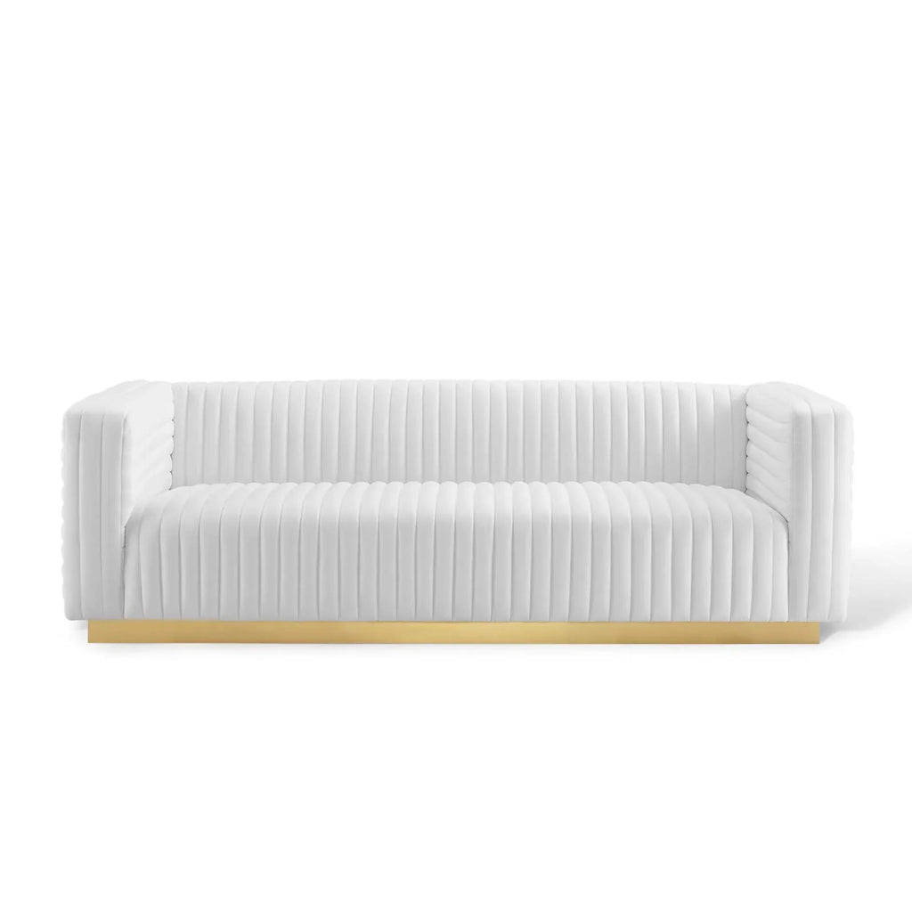 Charisma Channel Tufted Performance Velvet Living Room Sofa in White