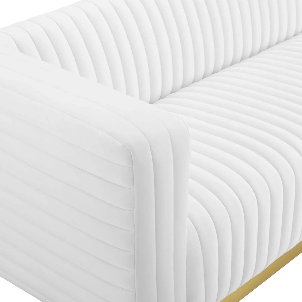 Charisma Channel Tufted Performance Velvet Living Room Sofa in White