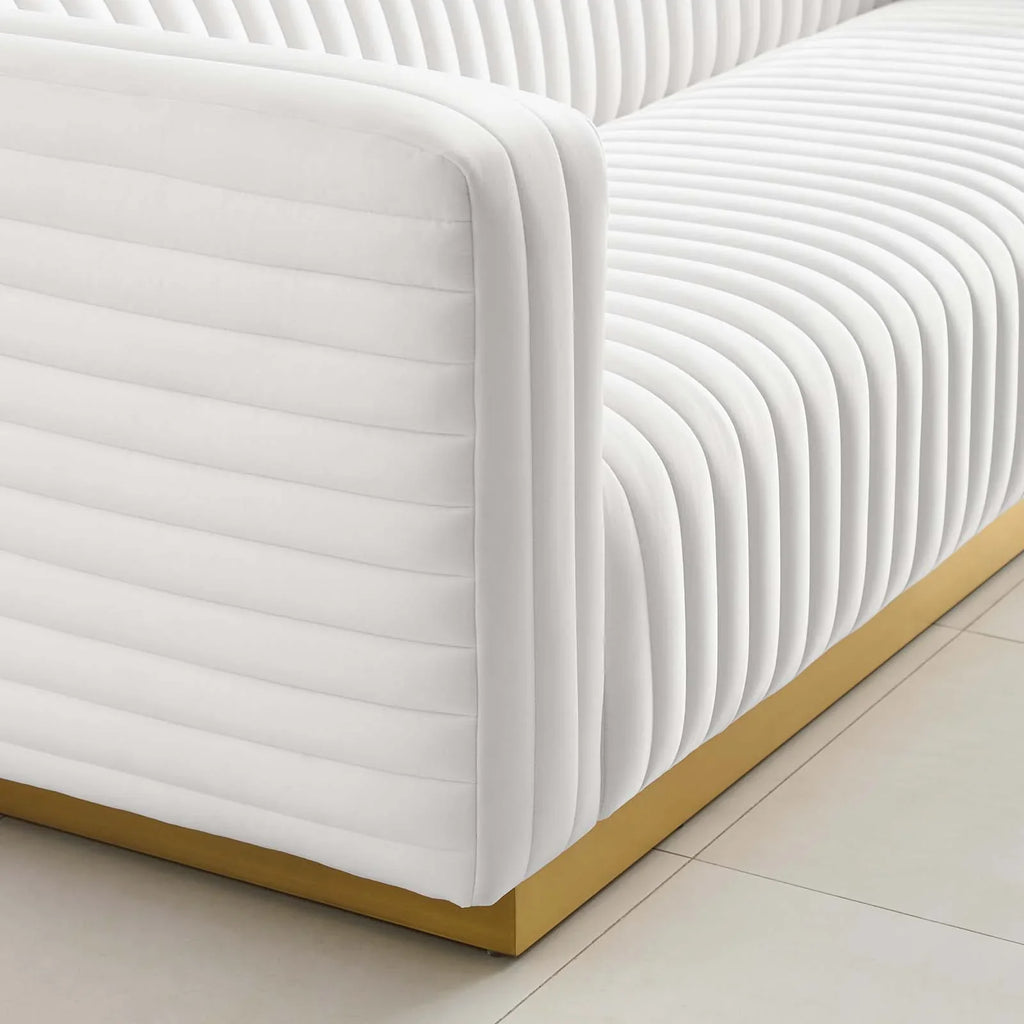 Charisma Channel Tufted Performance Velvet Living Room Sofa in White