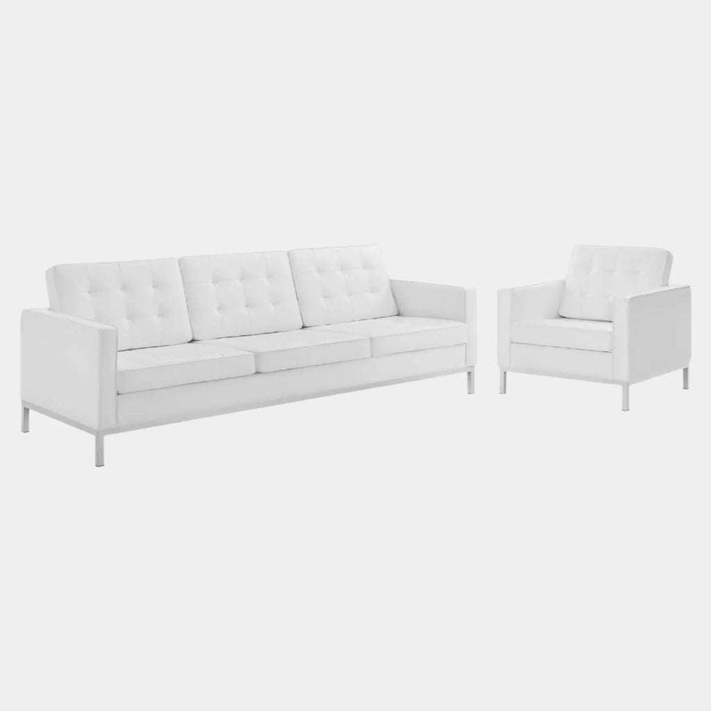Loft Tufted Upholstered Faux Leather Sofa and Armchair Set