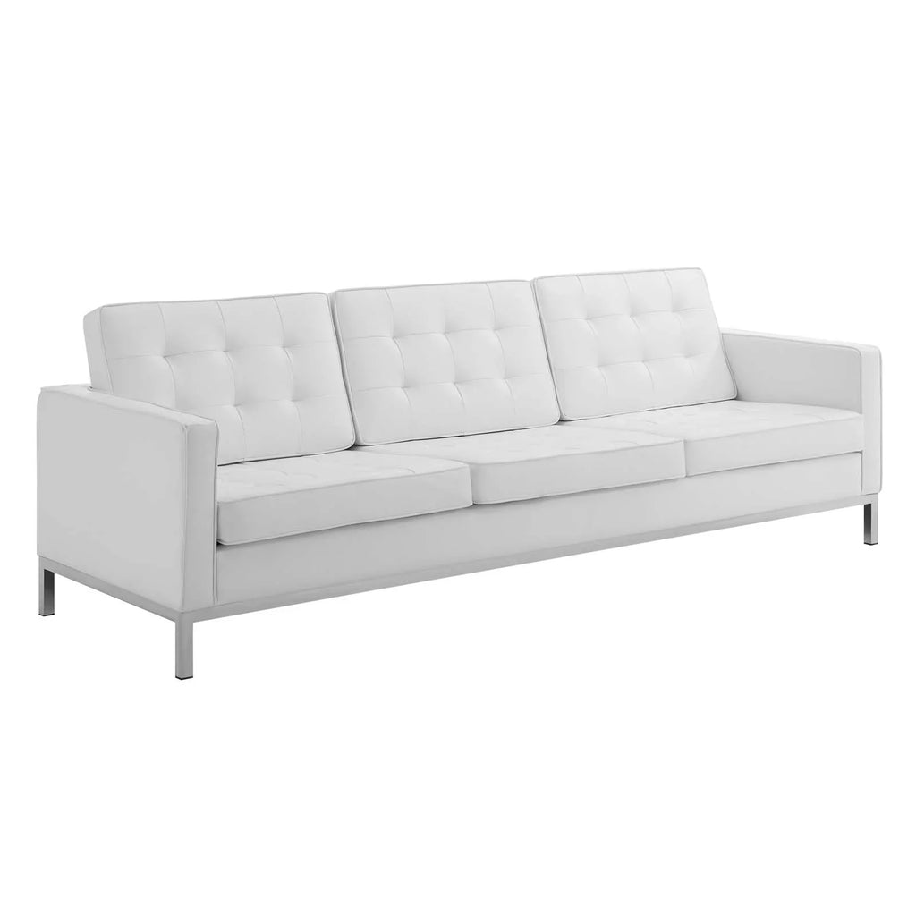Loft Tufted Upholstered Faux Leather Sofa and Armchair Set