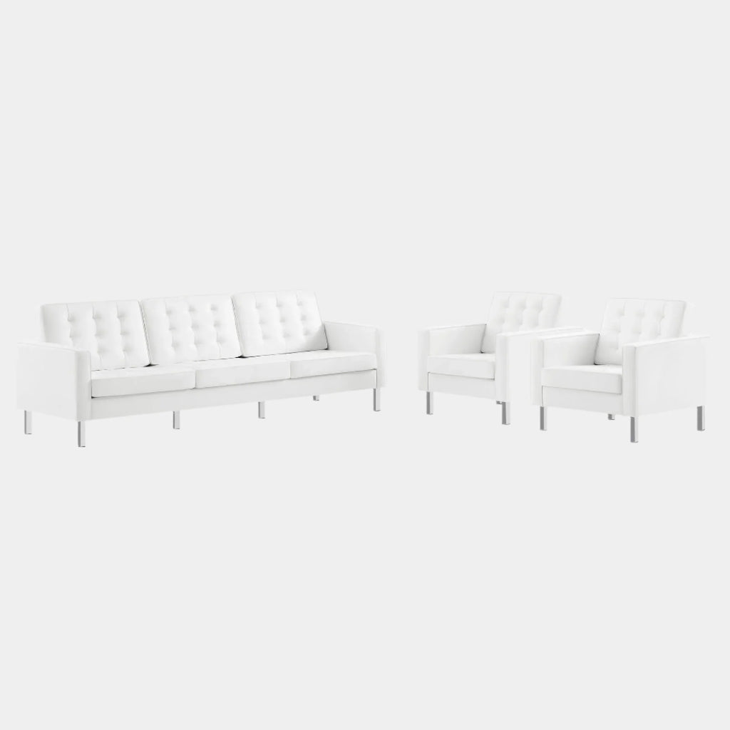 Loft 3-Piece Tufted Vegan Leather Furniture Set