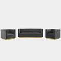 Sanguine 3 Piece Vertical Channel Tufted Upholstered Performance Velvet Set
