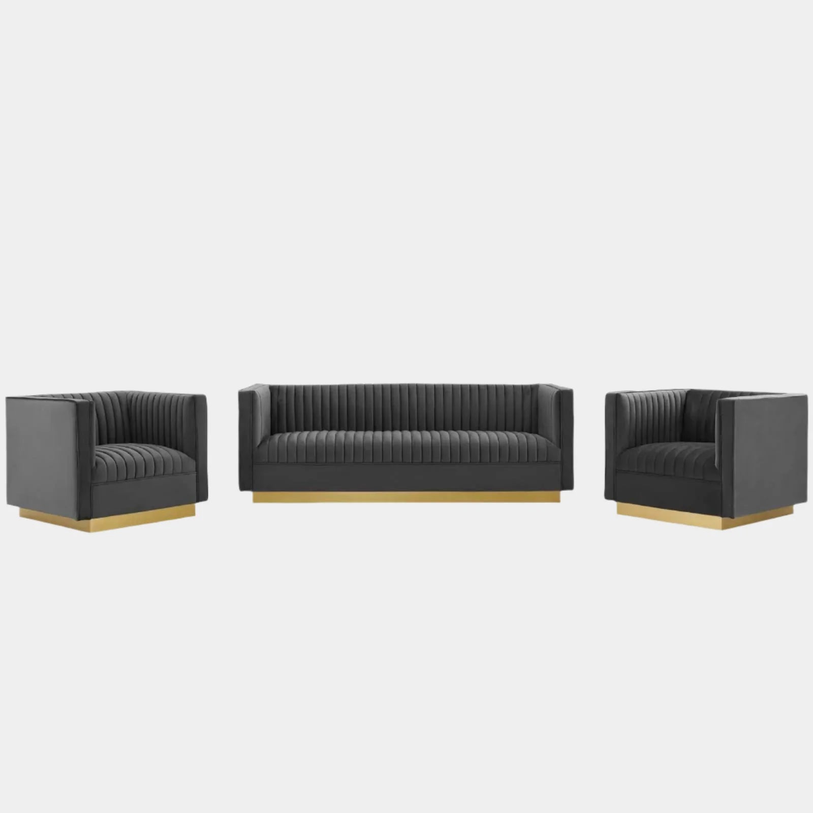 Sanguine 3 Piece Vertical Channel Tufted Upholstered Performance Velvet Set