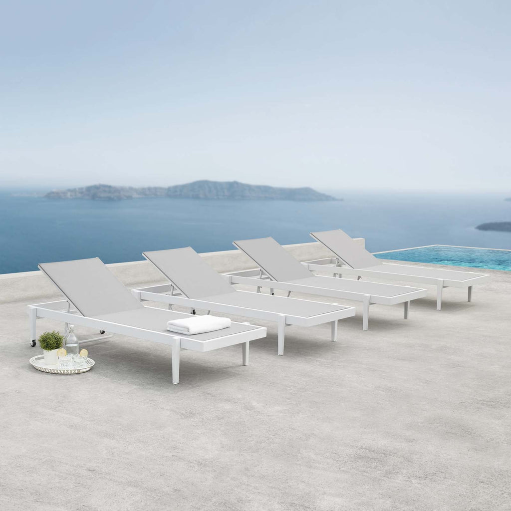 Charleston Outdoor Patio Aluminum Chaise Lounge Chair Set of 4 in White Gray