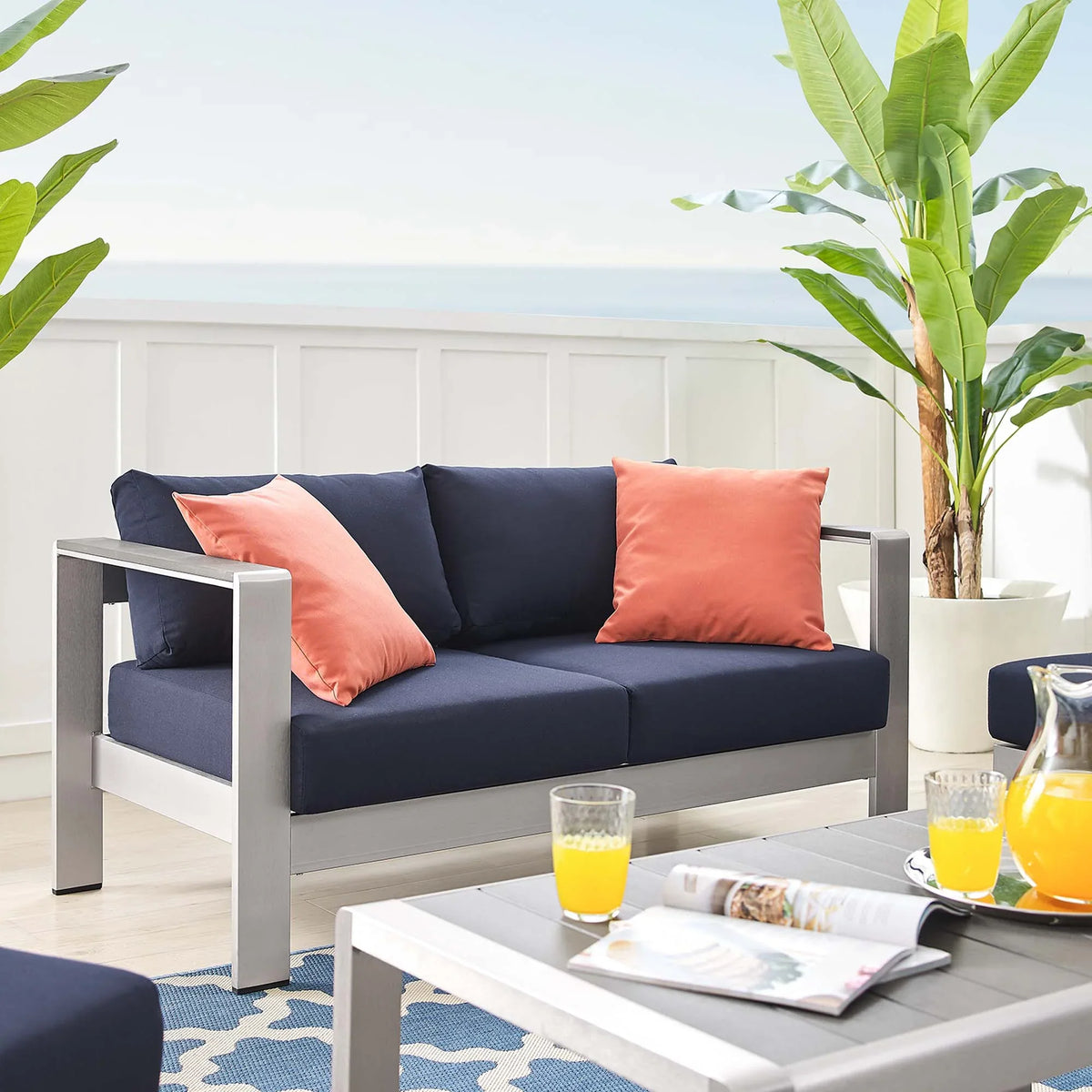 Shore 4 Piece Sunbrella® Fabric Outdoor Patio Aluminum Set