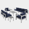 Shore 9 Piece Sunbrella® Fabric Outdoor Patio Aluminum Sectional Sofa Set in Silver Navy