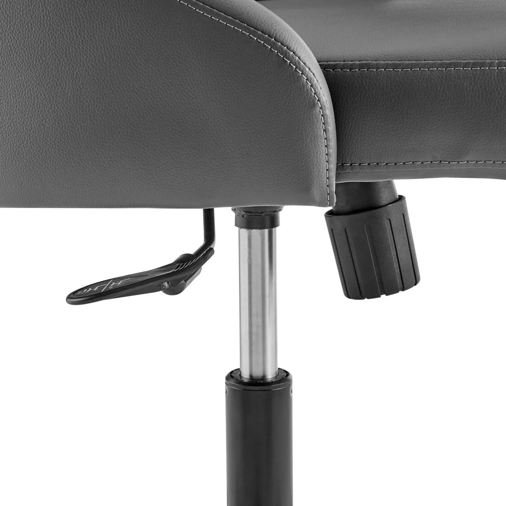 Distinct Tufted Swivel Vegan Leather Office Chair in Black Gray