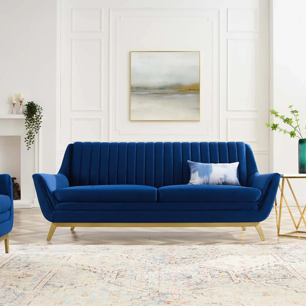 Winsome Channel Tufted Performance Velvet Sofa in Navy