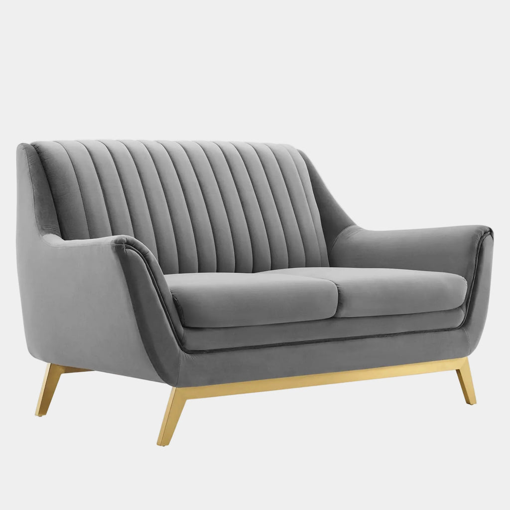 Winsome Channel Tufted Performance Velvet Loveseat in Gray