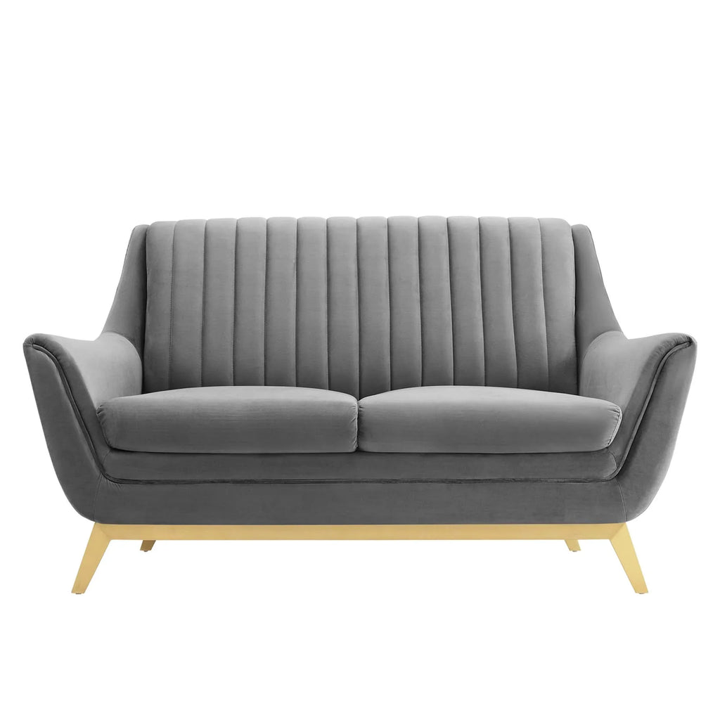 Winsome Channel Tufted Performance Velvet Loveseat in Gray