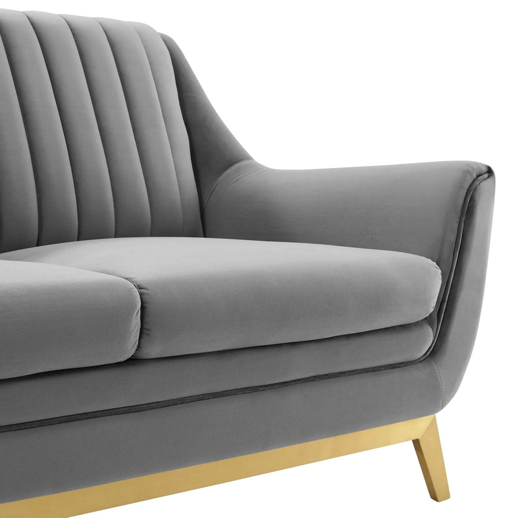Winsome Channel Tufted Performance Velvet Loveseat in Gray