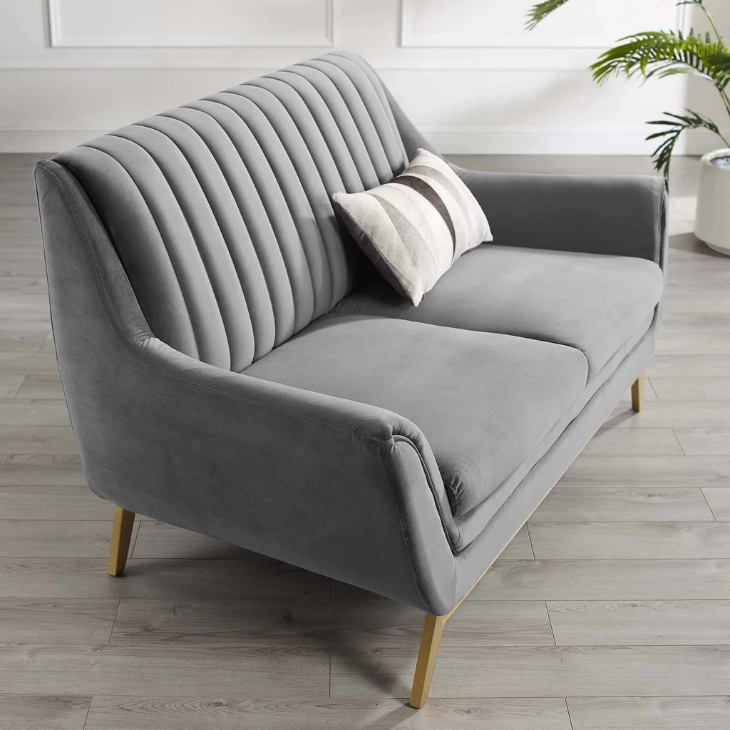 Winsome Channel Tufted Performance Velvet Loveseat in Gray