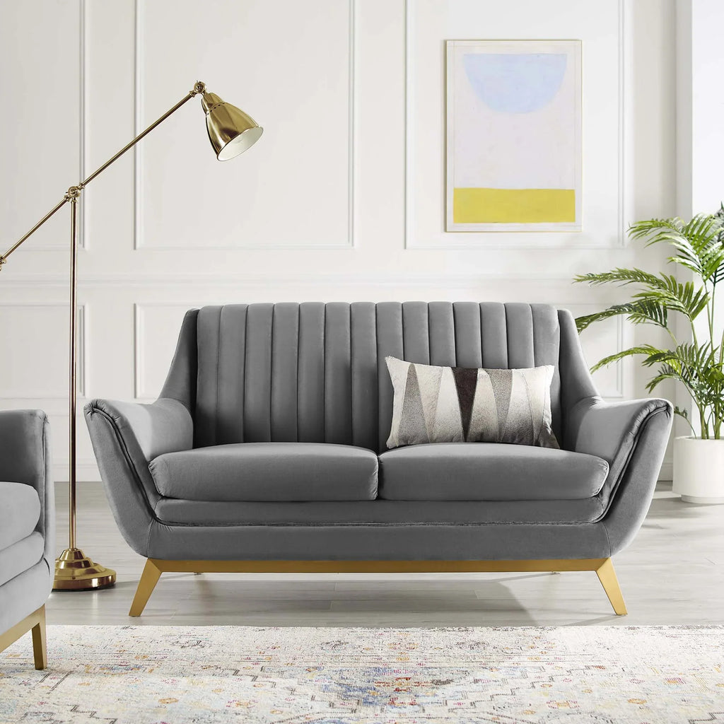 Winsome Channel Tufted Performance Velvet Loveseat in Gray