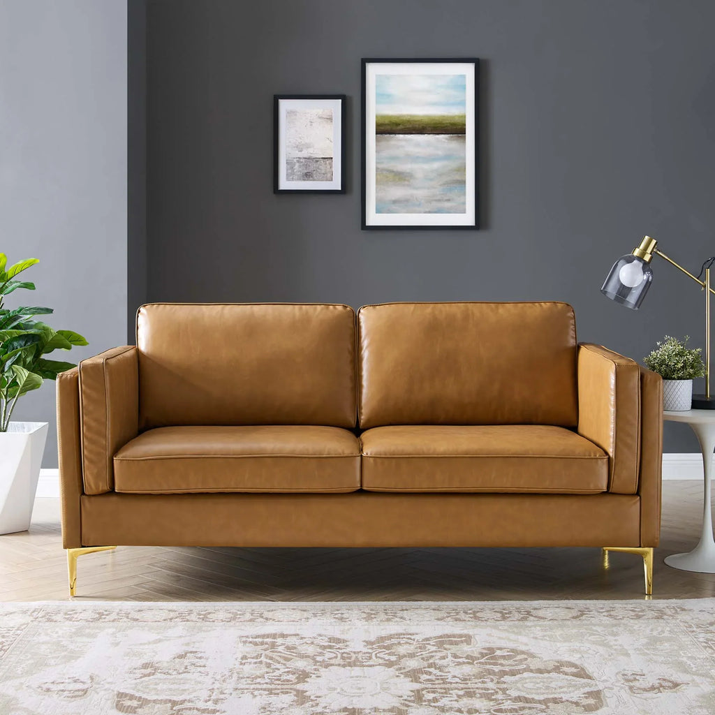 Kaiya Vegan Leather Sofa in Tan