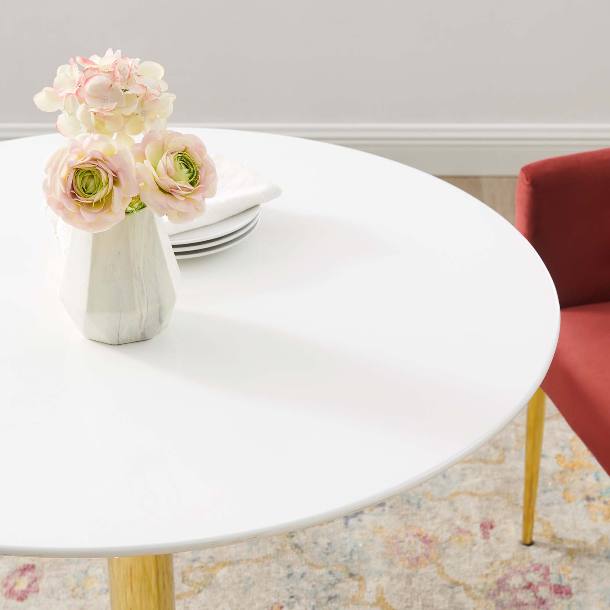Verne 35" Dining Table in Gold White