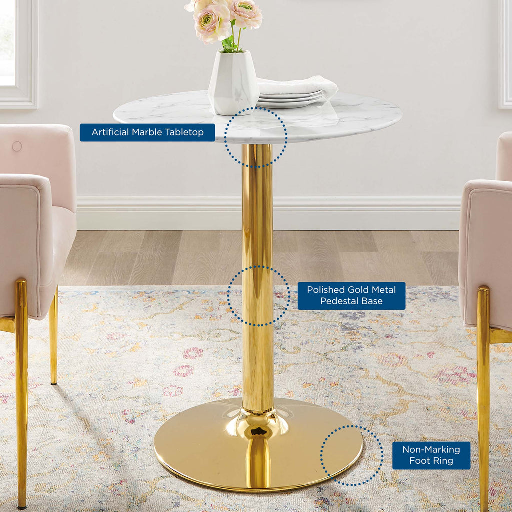 Verne 28" Artificial Marble Dining Table in Gold White