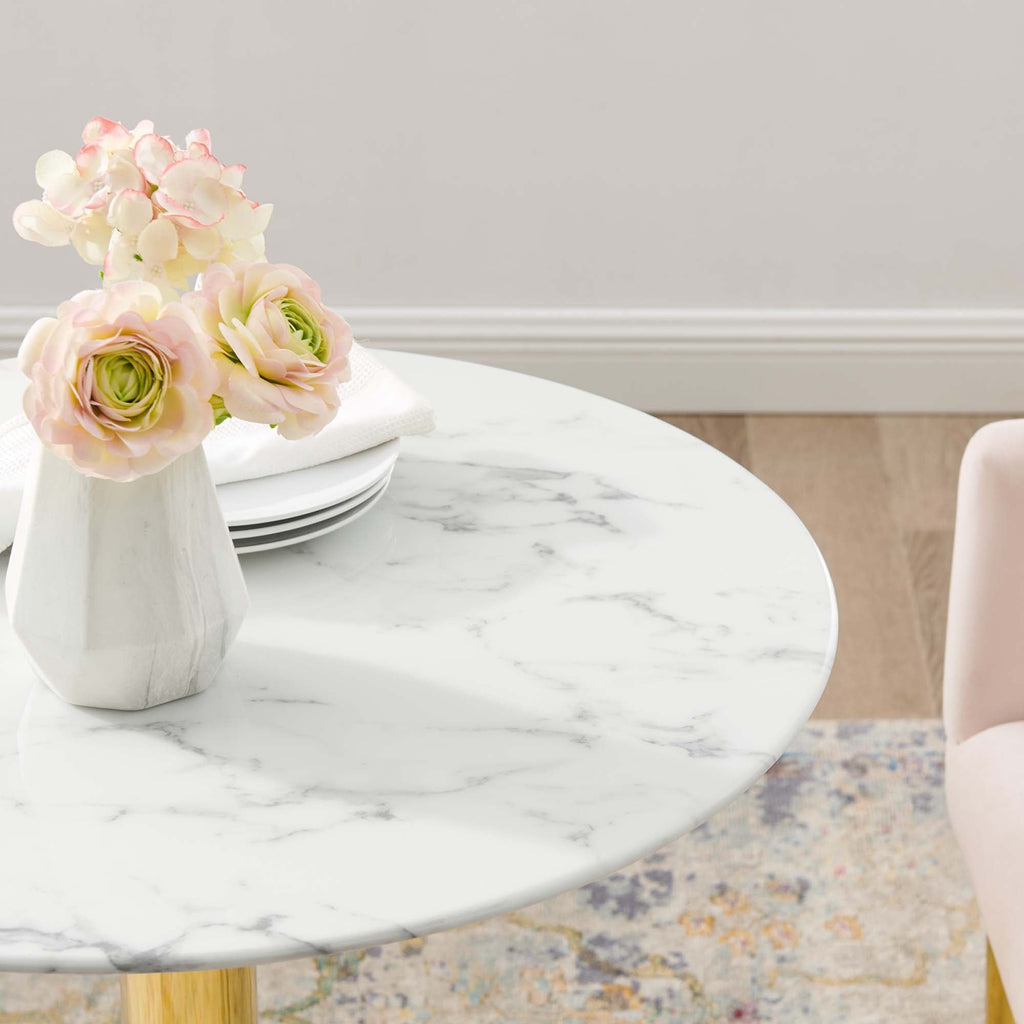 Verne 28" Artificial Marble Dining Table in Gold White