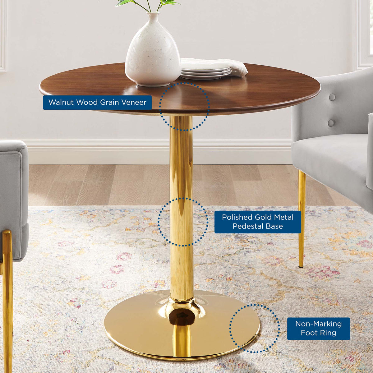 Verne 35" Dining Table in Gold Walnut
