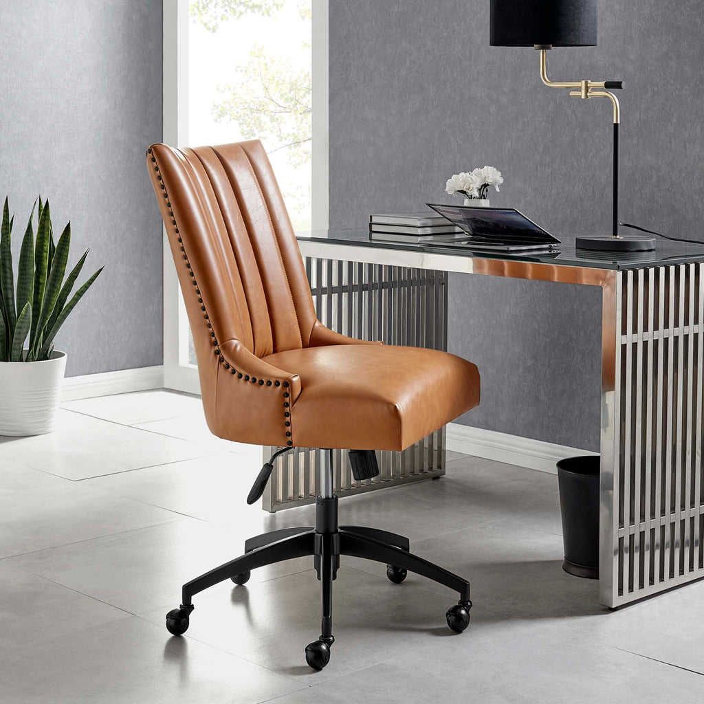 Empower Channel Tufted Vegan Leather Office Chair in Black Tan