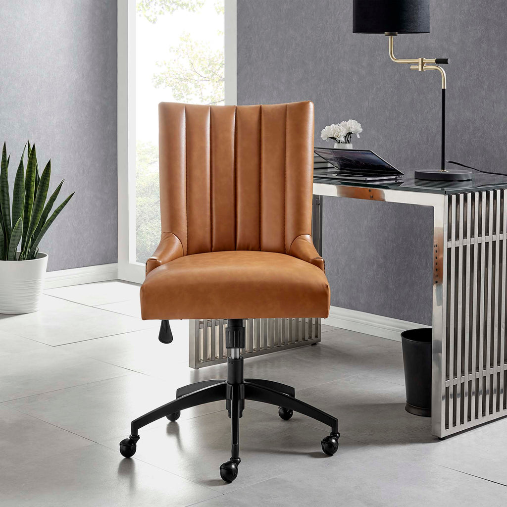 Empower Channel Tufted Vegan Leather Office Chair in Black Tan