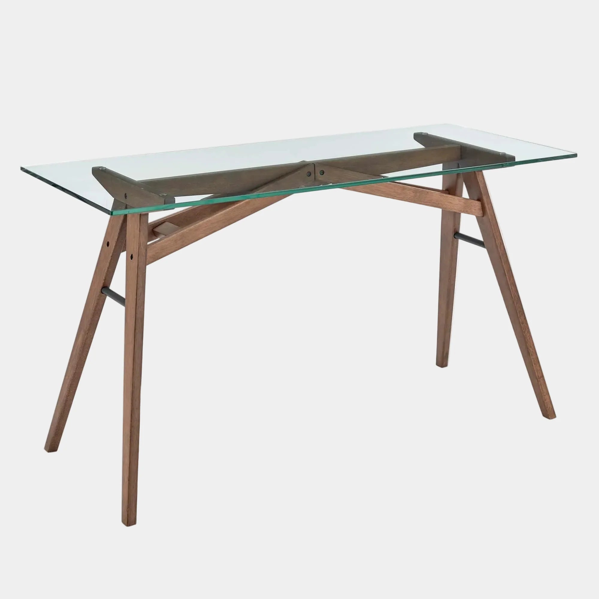 Steadfast Glass Top Office Desk in Walnut