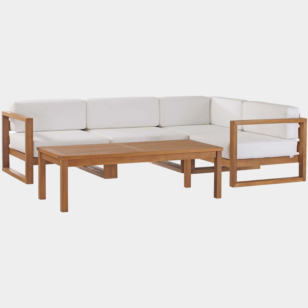 Upland 5-Piece Outdoor Patio Teak Wood Sectional Sofa Set in Natural White