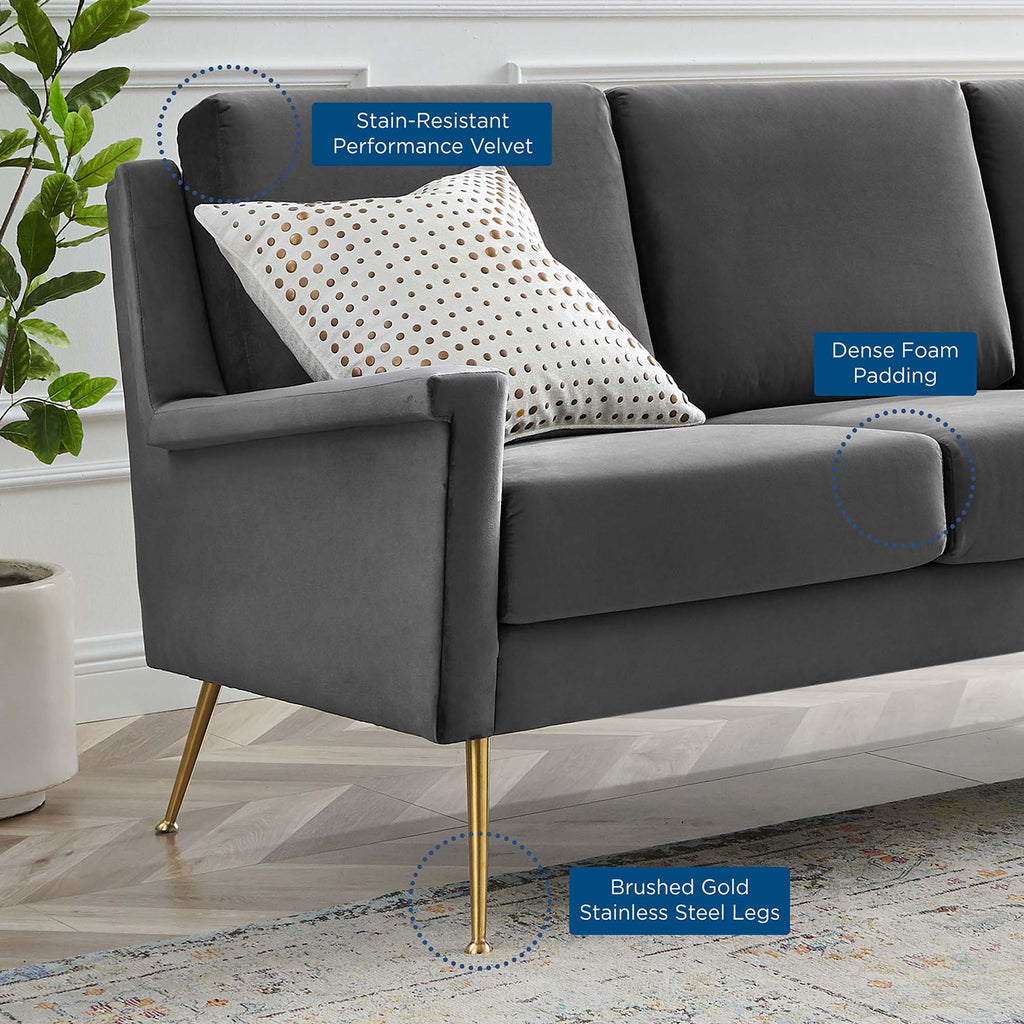 Chesapeake Performance Velvet Sofa in Gold Gray