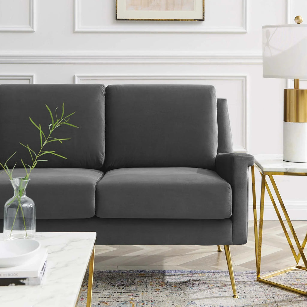 Chesapeake Performance Velvet Sofa in Gold Gray