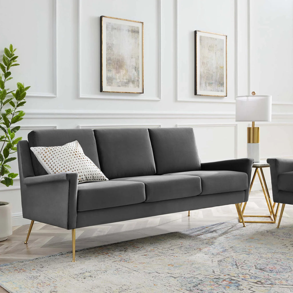 Chesapeake Performance Velvet Sofa in Gold Gray