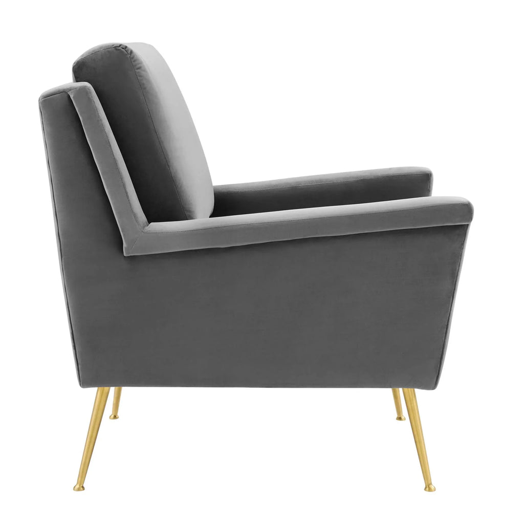 Chesapeake Performance Velvet Armchair in Gold Gray