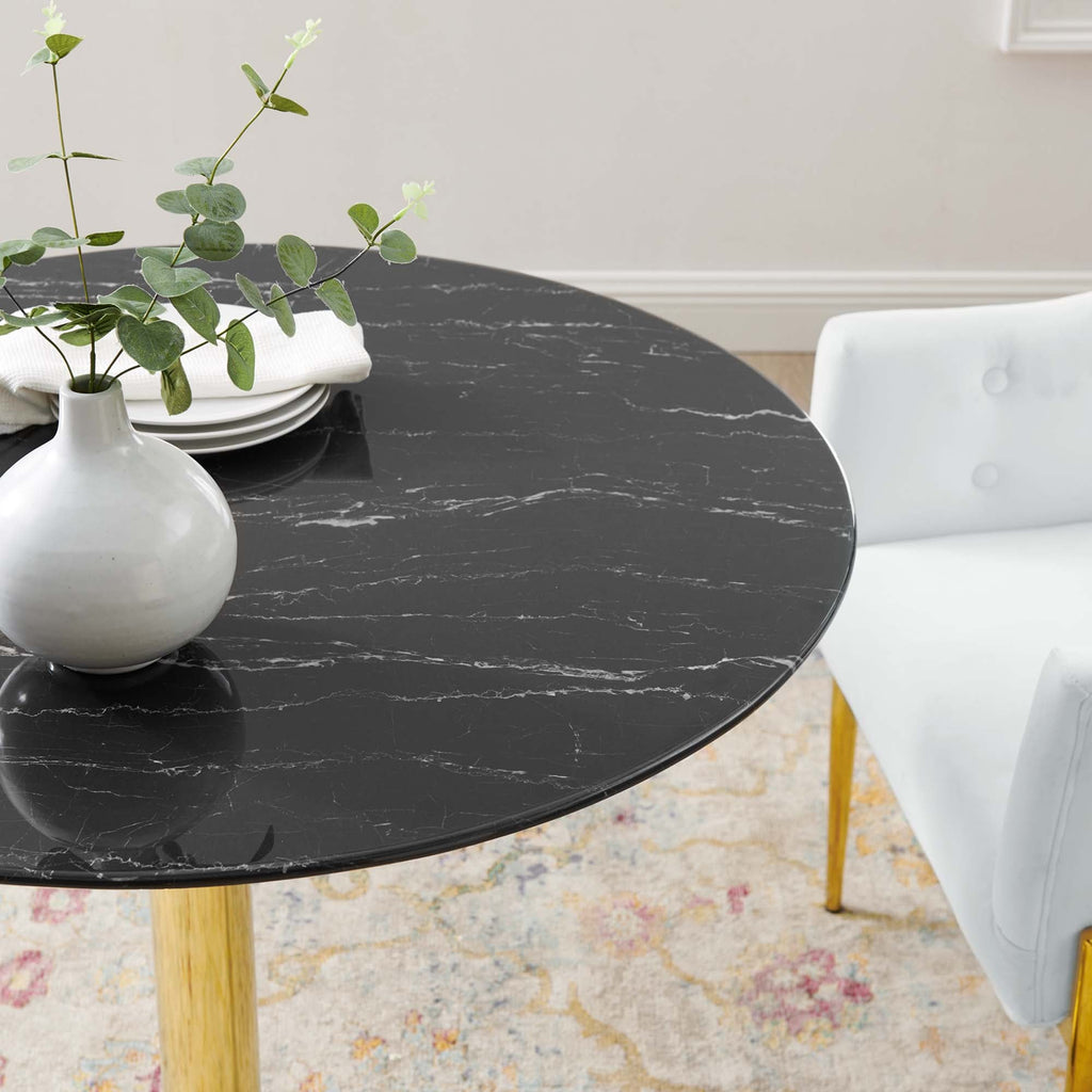 Verne 35" Artificial Marble Dining Table in Gold Black