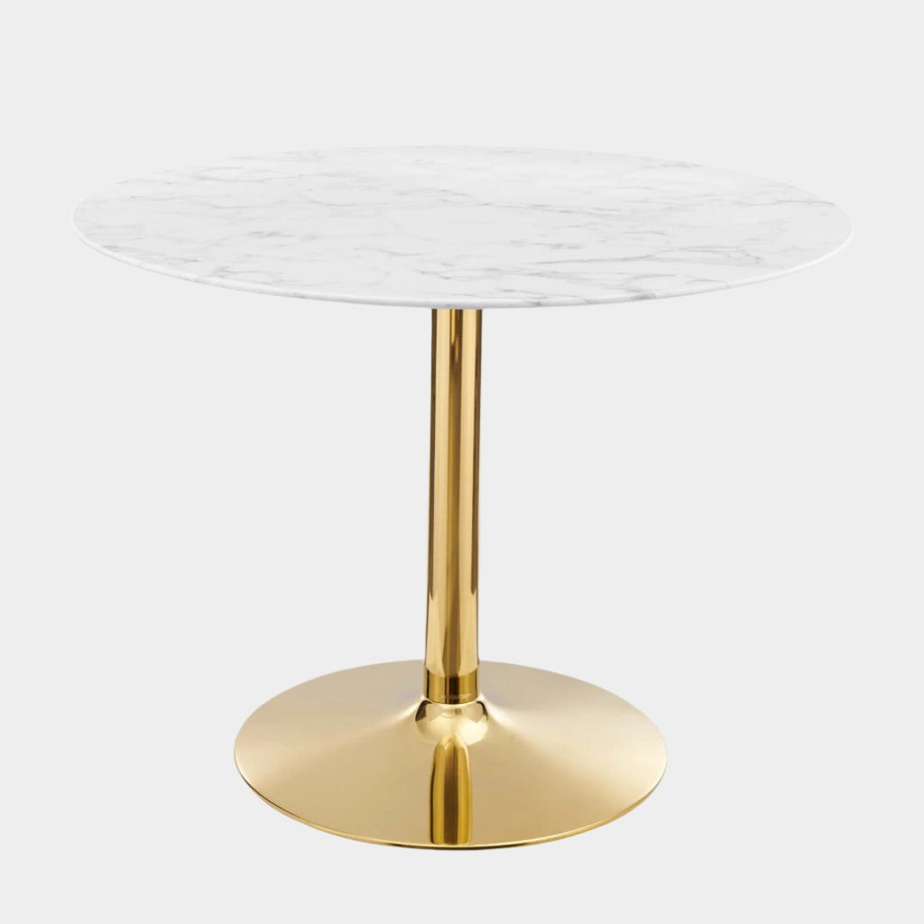 Verne 40" Artificial Marble Dining Table in Gold White