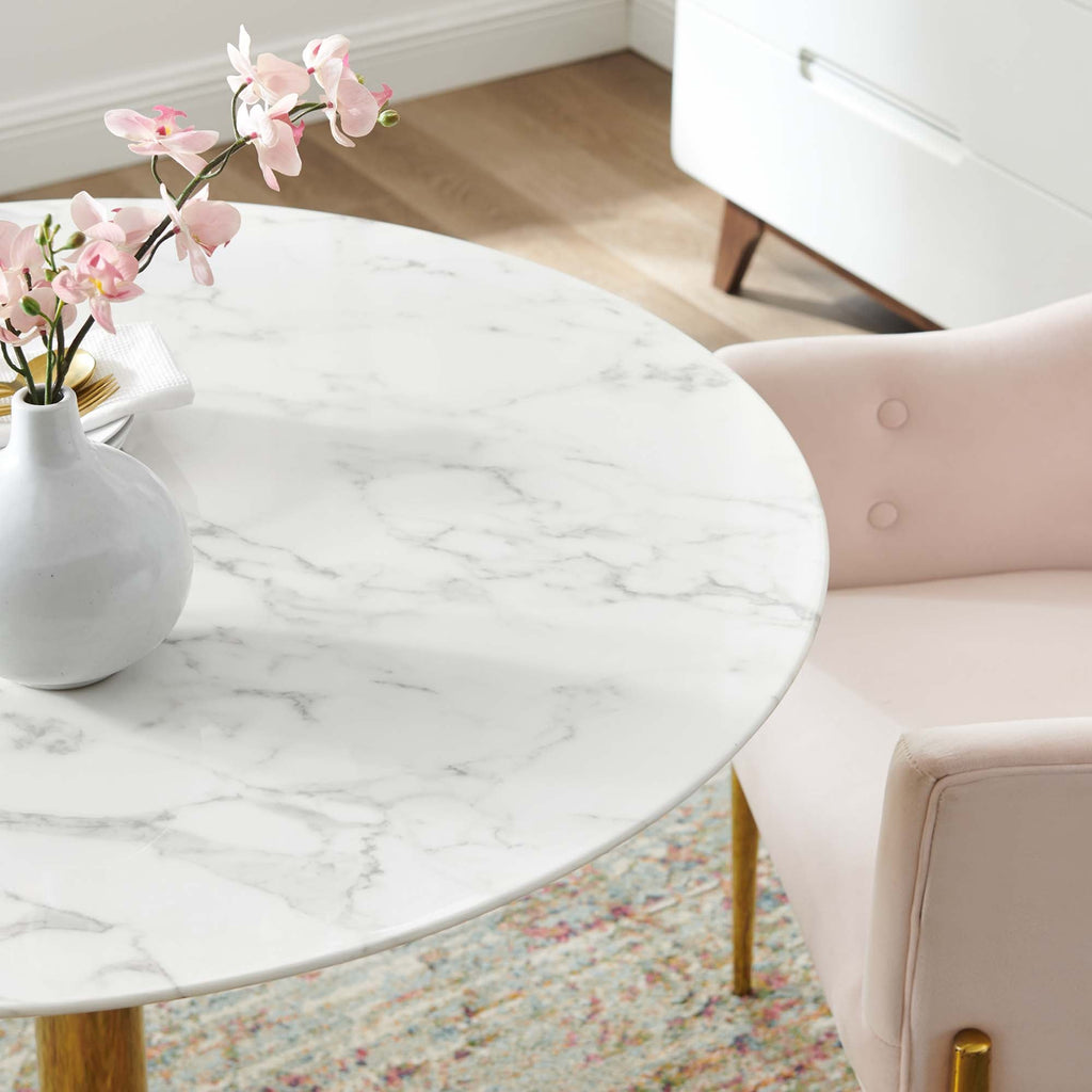 Verne 40" Artificial Marble Dining Table in Gold White