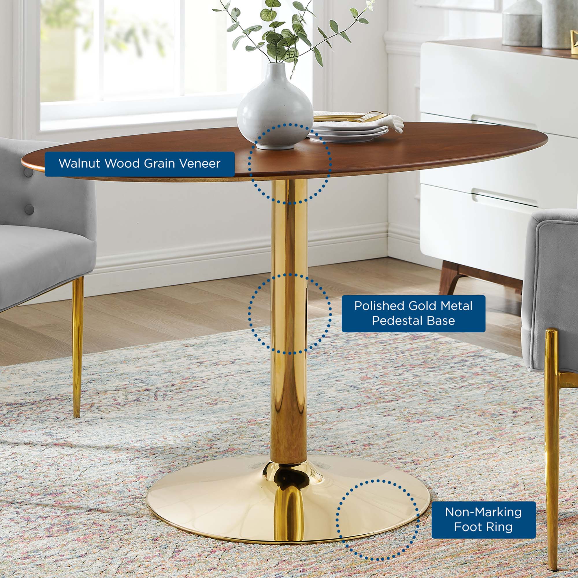 Verne 48" Oval Dining Table in Gold Walnut