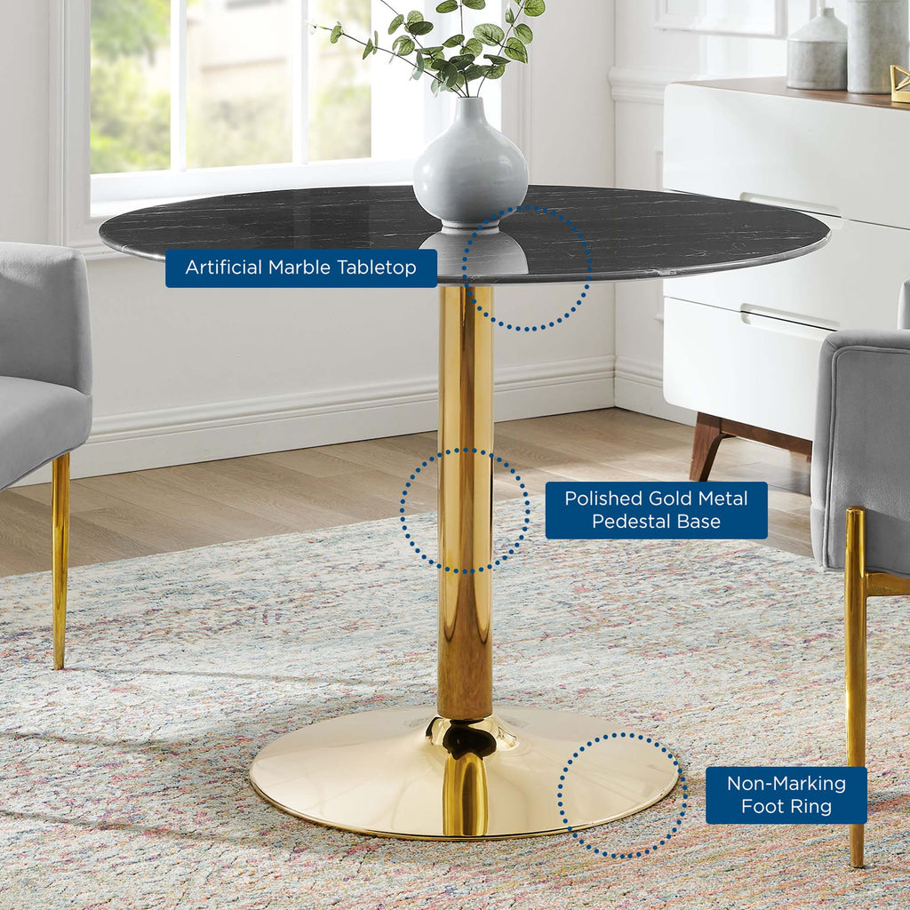 Verne 40" Artificial Marble Dining Table in Gold Black