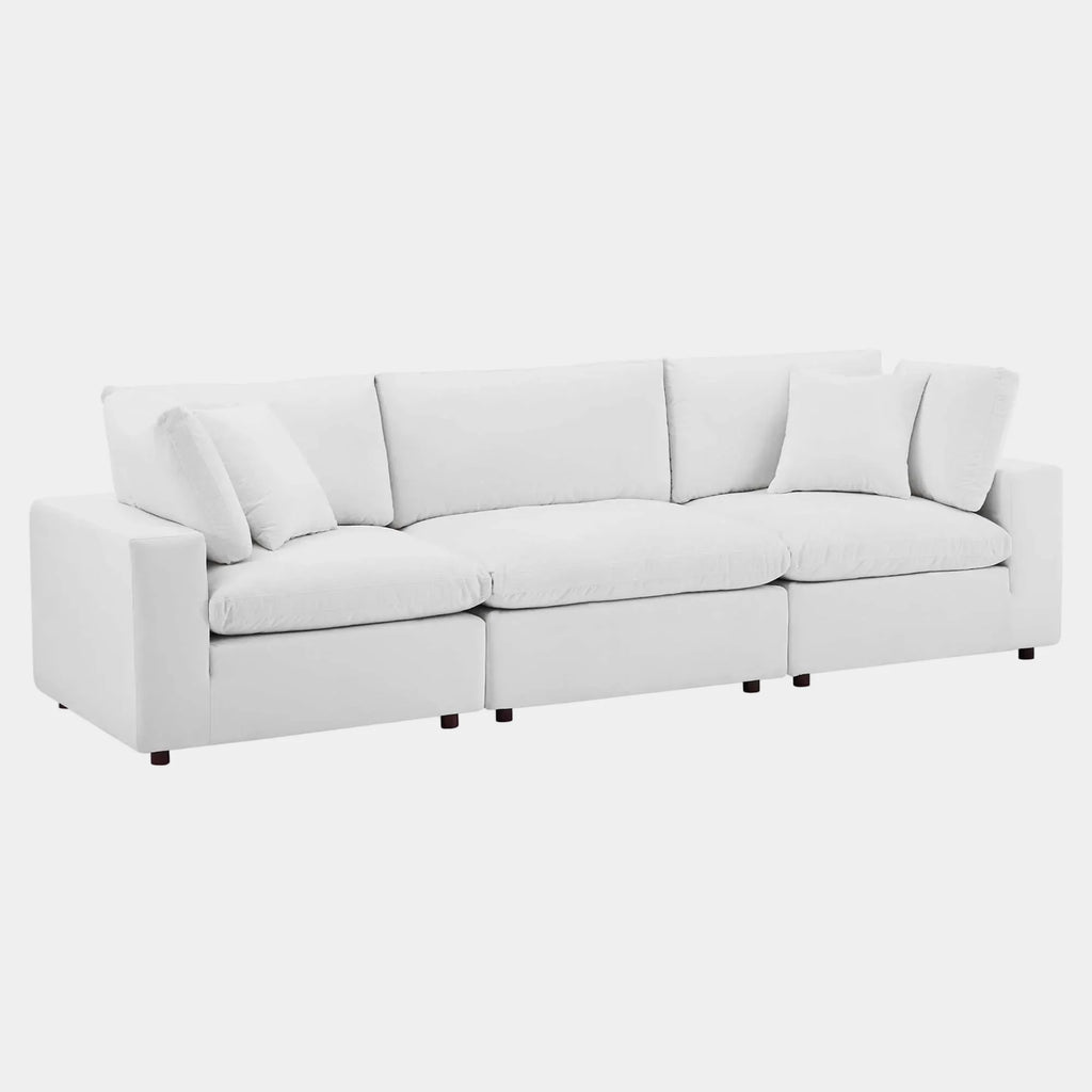 Commix Down Filled Overstuffed Performance Velvet 3-Seater Sofa in White