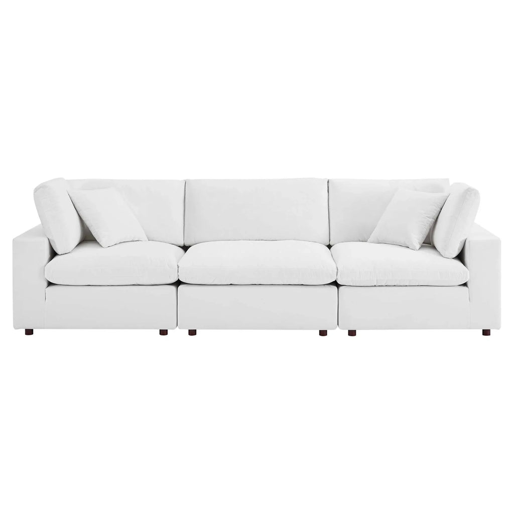 Commix Down Filled Overstuffed Performance Velvet 3-Seater Sofa in White
