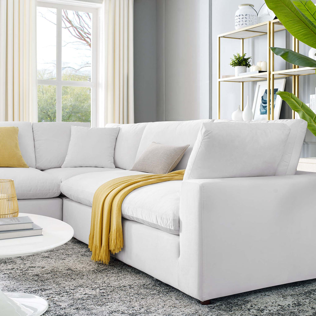 Commix 5-Piece Down Filled Overstuffed Performance Velvet Sectional Sofa in White