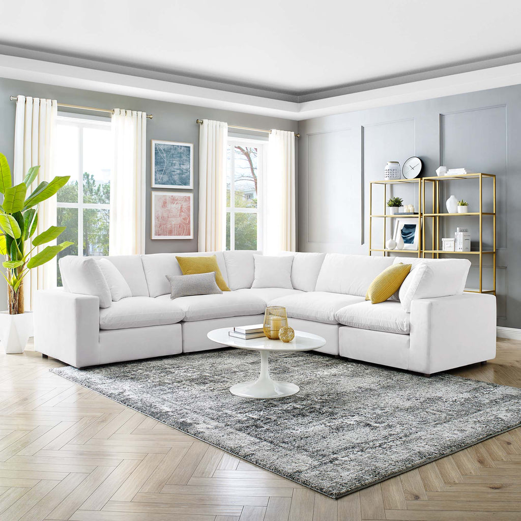 Commix 5-Piece Down Filled Overstuffed Performance Velvet Sectional Sofa in White