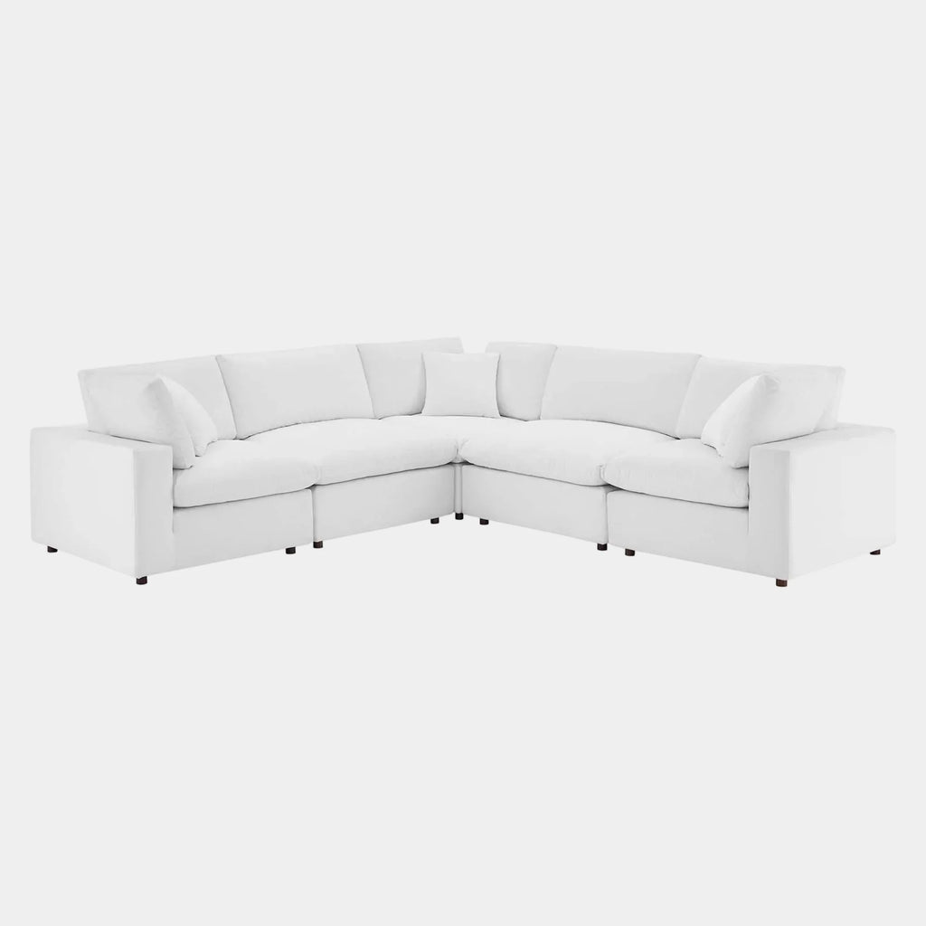 Commix 5-Piece Down Filled Overstuffed Performance Velvet Sectional Sofa in White