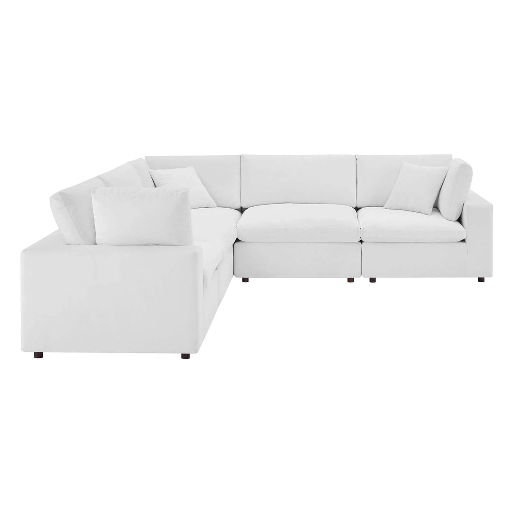 Commix 5-Piece Down Filled Overstuffed Performance Velvet Sectional Sofa in White