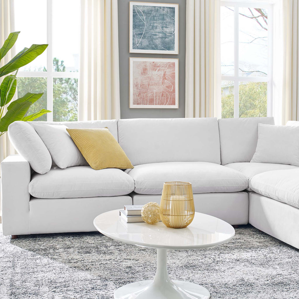 Commix 6-Piece Down Filled Overstuffed Performance Velvet Sectional Sofa in White