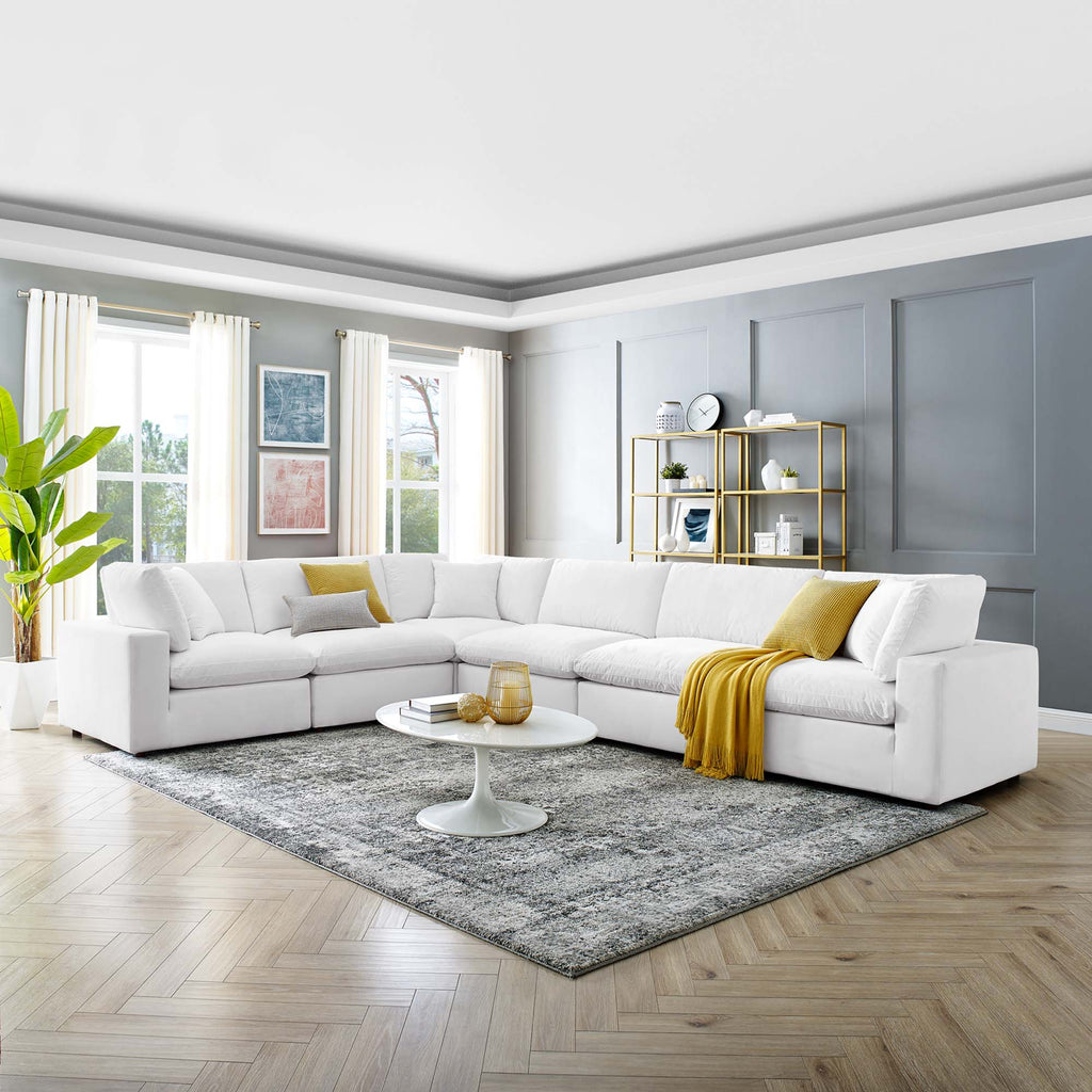 Commix 6-Piece Down Filled Overstuffed Performance Velvet Sectional Sofa in White