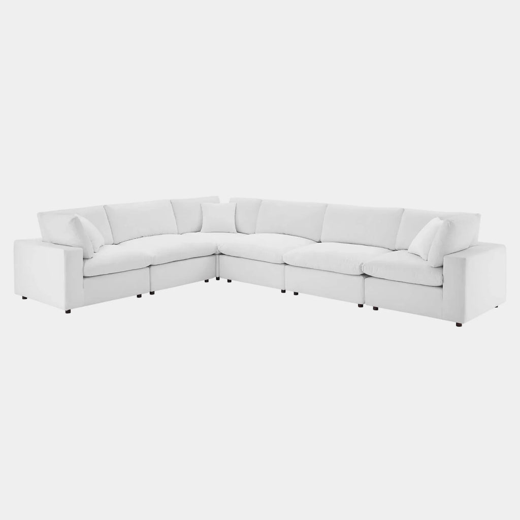 Commix 6-Piece Down Filled Overstuffed Performance Velvet Sectional Sofa in White