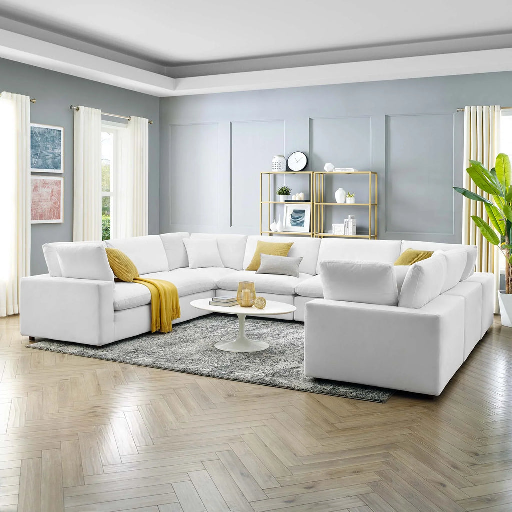 Commix 8-Piece Down Filled Overstuffed Performance Velvet Sectional Sofa in White