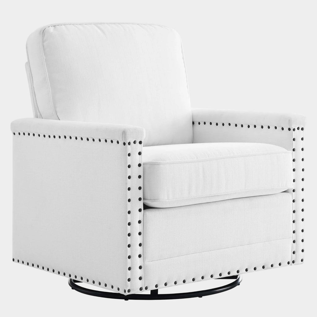 Ashton Upholstered Fabric Swivel Chair in White